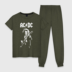 Пижама хлопковая женская ACDC, цвет: меланж-хаки