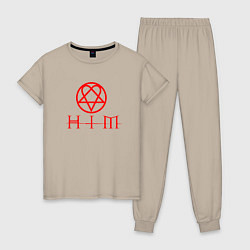 Пижама хлопковая женская HIM LOGO RED, цвет: миндальный