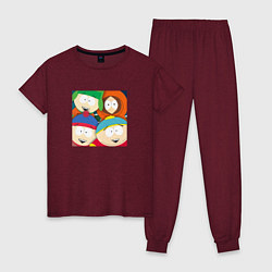 Пижама хлопковая женская South Park, цвет: меланж-бордовый