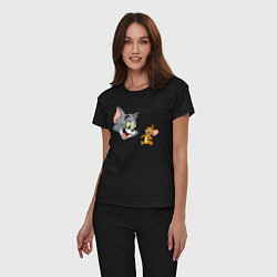 Пижама хлопковая женская Tom & Jerry цвета черный — фото 2