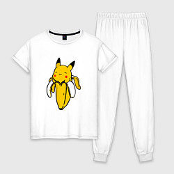 Пижама хлопковая женская Пикачу-банан, цвет: белый