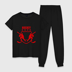 Пижама хлопковая женская Hockey Stars, цвет: черный