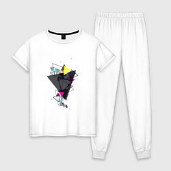Пижама хлопковая женская Геометрия треугольники, цвет: белый