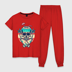 Пижама хлопковая женская Skull Summer, цвет: красный