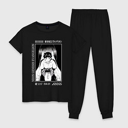 Пижама хлопковая женская Синдзи Икари, Евангелион, цвет: черный