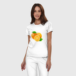 Пижама хлопковая женская Апельсины, цвет: белый — фото 2