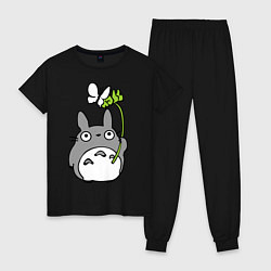 Пижама хлопковая женская Totoro и бабочка, цвет: черный