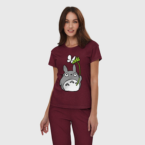 Женская пижама Totoro и бабочка / Меланж-бордовый – фото 3