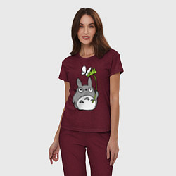 Пижама хлопковая женская Totoro и бабочка, цвет: меланж-бордовый — фото 2