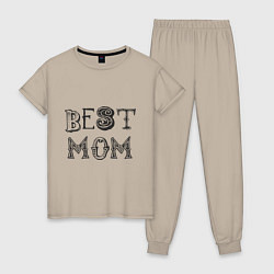 Пижама хлопковая женская Лучшая мама - best mom, цвет: миндальный