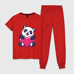 Пижама хлопковая женская Панда love, цвет: красный