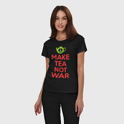 Пижама хлопковая женская Make tea not war, цвет: черный — фото 2