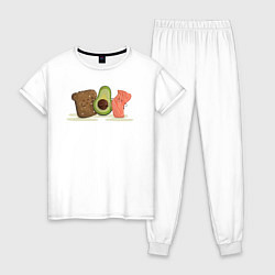 Пижама хлопковая женская Бутерброд из авокадо, цвет: белый