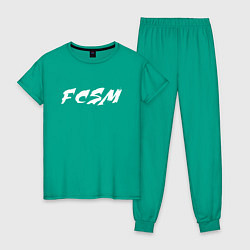 Пижама хлопковая женская FCSM, цвет: зеленый
