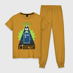Пижама хлопковая женская Trust me, i'm doctor who, цвет: горчичный