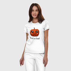Пижама хлопковая женская Halloween pumpkin, цвет: белый — фото 2