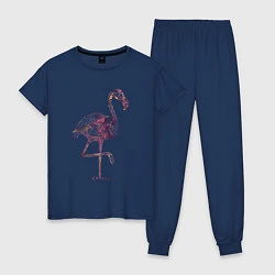 Пижама хлопковая женская Узорчатый фламинго, цвет: тёмно-синий
