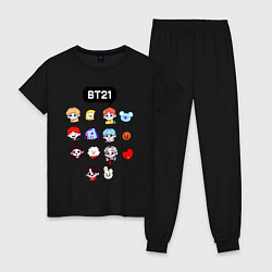 Пижама хлопковая женская BTS BT21, цвет: черный