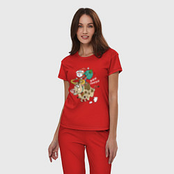 Пижама хлопковая женская Санта на олене, цвет: красный — фото 2