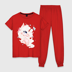 Пижама хлопковая женская Единорог, цвет: красный