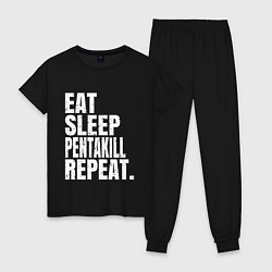 Пижама хлопковая женская EAT SLEEP PENTAKILL REPEAT, цвет: черный
