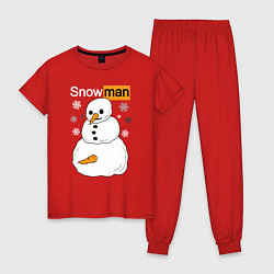 Пижама хлопковая женская Снеговик, цвет: красный