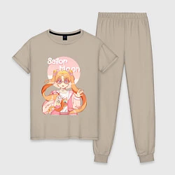Пижама хлопковая женская Sailor Moon Coffee, цвет: миндальный