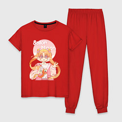 Пижама хлопковая женская Sailor Moon Coffee, цвет: красный