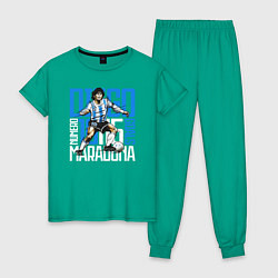 Пижама хлопковая женская 10 Diego Maradona, цвет: зеленый