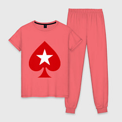 Пижама хлопковая женская Покер Пики Poker Stars, цвет: коралловый