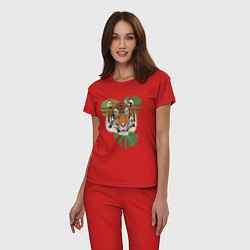 Пижама хлопковая женская Тигр в джунглях, цвет: красный — фото 2
