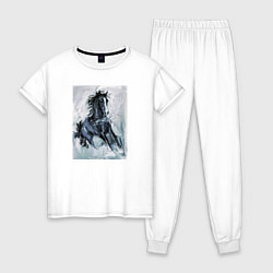 Пижама хлопковая женская Лошадь арт, цвет: белый
