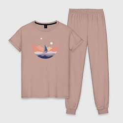 Пижама хлопковая женская Яхта в океане, цвет: пыльно-розовый