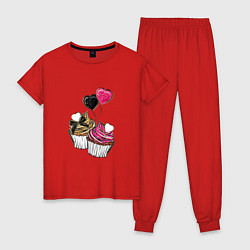 Пижама хлопковая женская Кексики, цвет: красный