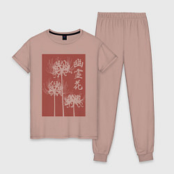 Пижама хлопковая женская Призрачный цветок, цвет: пыльно-розовый