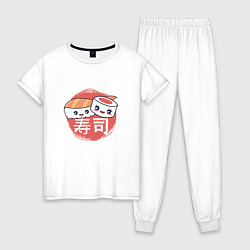 Пижама хлопковая женская Кусочки суши и роллов, цвет: белый