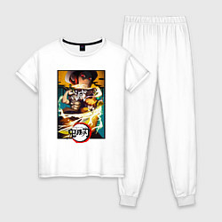 Пижама хлопковая женская КЛИНОК РАССЕКАЮЩИЙ ДЕМОНОВ, цвет: белый