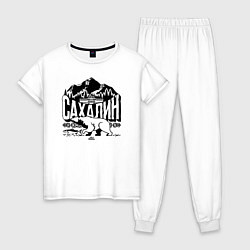 Пижама хлопковая женская Остров Сахалин, цвет: белый