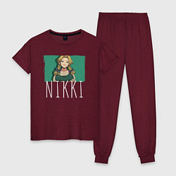 Пижама хлопковая женская Nikki, цвет: меланж-бордовый