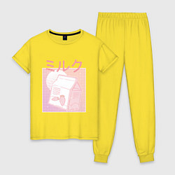 Пижама хлопковая женская Vaporwave Strawberry Milk, цвет: желтый
