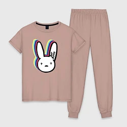 Пижама хлопковая женская Bad Bunny logo, цвет: пыльно-розовый