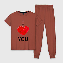Пижама хлопковая женская I LOVE YOU HEART Z цвета кирпичный — фото 1
