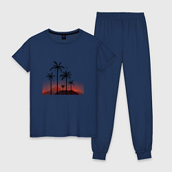 Пижама хлопковая женская Palm tree, цвет: тёмно-синий