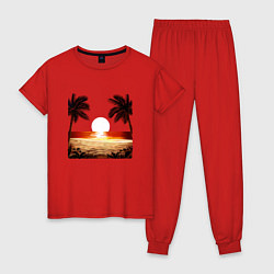 Пижама хлопковая женская Beach, цвет: красный