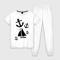 Пижама хлопковая женская Яхта, цвет: белый