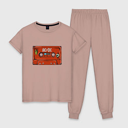 Пижама хлопковая женская Кассета AC DC, цвет: пыльно-розовый