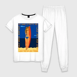 Пижама хлопковая женская Женщина на море, цвет: белый