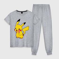 Пижама хлопковая женская Уставший Пикачу, цвет: меланж