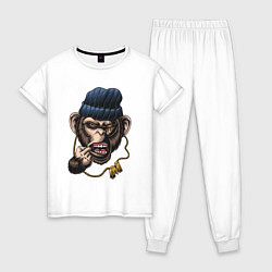 Пижама хлопковая женская Monkey Boy, цвет: белый
