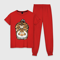 Пижама хлопковая женская Семейка тигров, цвет: красный